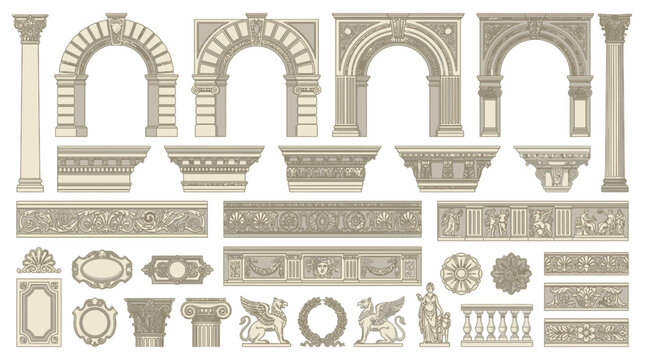 Collection of ancient architectural elements.