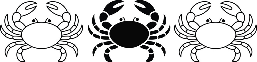 Three cartoon crabs with different facial expressions © Sathi