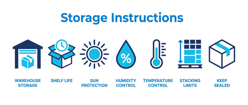 Storage instructions icons set for warehouse and logistics