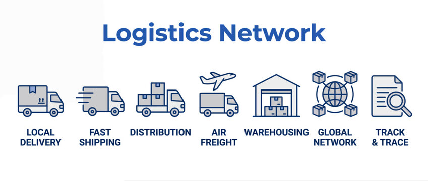 Logistics network icons set for supply chain and delivery services