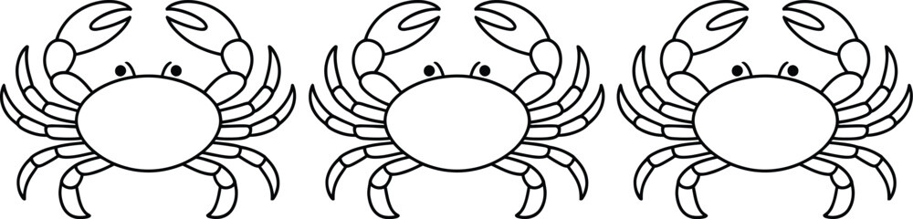 Three crabs walking side by side line drawing