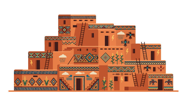Traditional Pueblo Adobe Building Architecture.