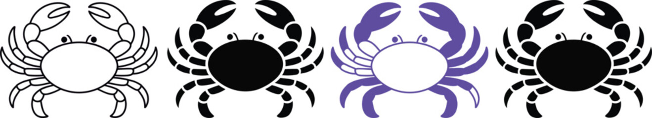 Four cartoon crabs with different colors and faces © Sathi