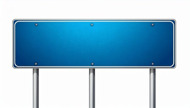 blank blue road sign on metal poles isolated on white background