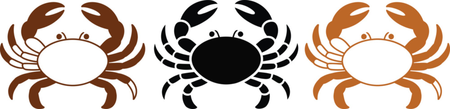 Three cartoon crabs with different colors and styles