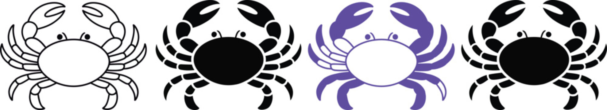 Four cartoon crabs with different colors and faces