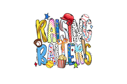 Raising Ballers Colorful Baseball Sports Mom Sublimation Design
