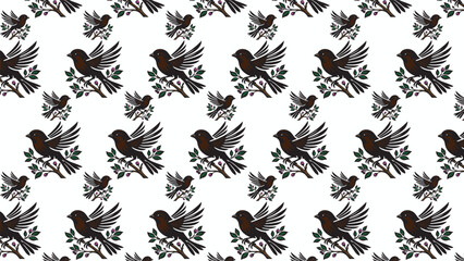 Bird berry seamless pattern decorative motif vector illustration for modern digital art wallpaper © Muhammad