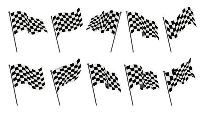 Waving checkered racing flags for motorsport finish line competition