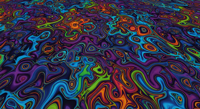 Psychedelic Abstract Swirls of Vibrant Colors, Trippy Pattern Background Art