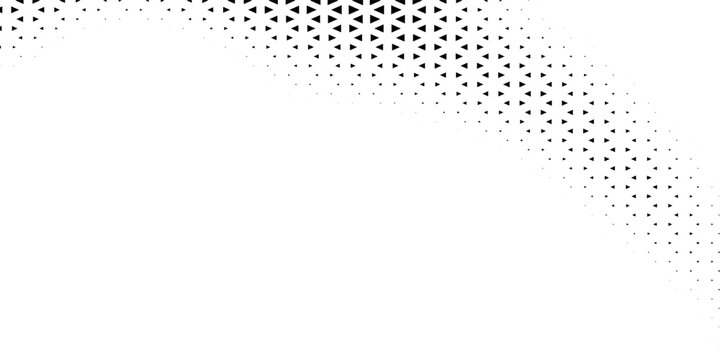 Fading triangle halftone texture gradient pattern. Abstract diagonal geometric background. Tech mosaic triangular halfton gradation. Vector vanishing corner arrow wallpaper for banner, booklet, poster