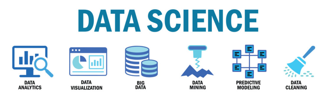 Data science infographic set featuring analytics visualization big data mining and data cleaning