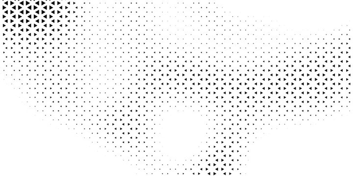 Fading triangle halftone texture gradient pattern. Abstract diagonal geometric background. Tech mosaic triangular halfton gradation. Vector vanishing corner arrow wallpaper for banner, booklet, poster