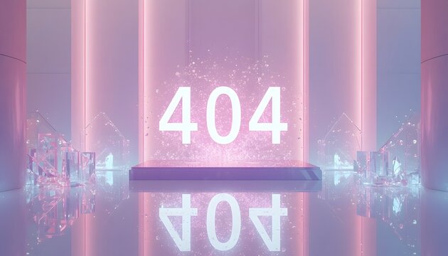 Glowing 404 error code in neon pink digital portal