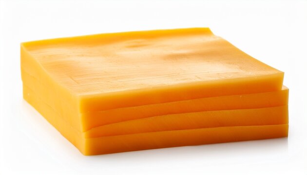 square slice of processed cheddar cheese isolated on white background