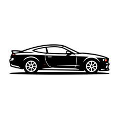 Fototapeta premium Black Luxury Sports Car Vector Illustration Isolated on White Background Fast Shiny Automobile Vehicle Design with Wheels and Premium Performance Style Concept