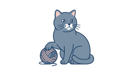 Fototapeta premium Cute Gray Cat Playing with a Ball of Yarn