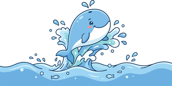 Whale jumping out of ocean water with splashes