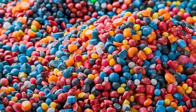 piles of colorful recycled rubber granules create a vibrant abstract pattern material sourced from old tires for playgrounds sports surfaces or industrial use