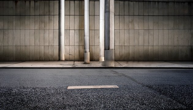 sidewalk pole with long concrete wall and street background for text area