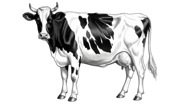 Black and white dairy cow standing outdoors Vector