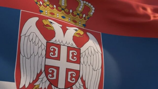 Waving flag of serbia with the national coat of arms