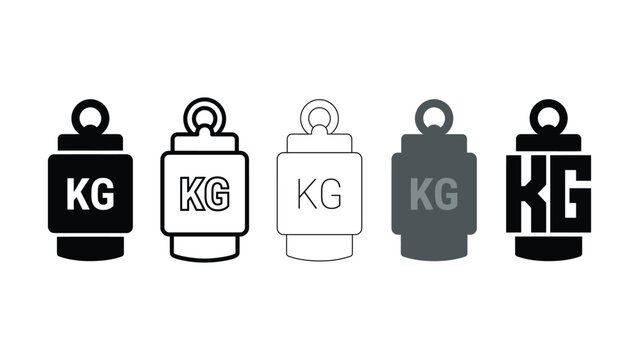Five kilogram weight icons in different styles and colors on white background
