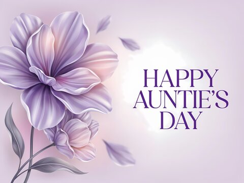 Happy aunties day greeting card with beautiful purple flowers