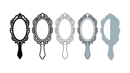 Set of vintage ornate handheld mirror frames in various shades © vector artist
