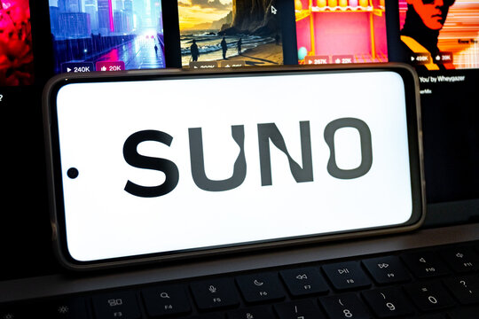 Smartphone showing suno ai logo for music creation