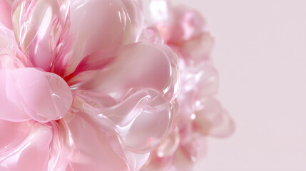 Obraz premium elegant 3d rendering of a glossy abstract pink flower with smooth translucent petals creating a soft romantic backdrop for luxury cosmetic branding and design