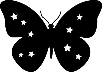 A collection of six detailed black vector silhouettes showcasing various butterfly wing shapes and patterns, representing nature, elegance, freedom, and delicate insect life. isolated on transparent b © Rizwat