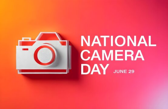 Vector Illustration of National Camera Day. June 29. Gradient background. Camera icon. Poster, banner, card, background.
