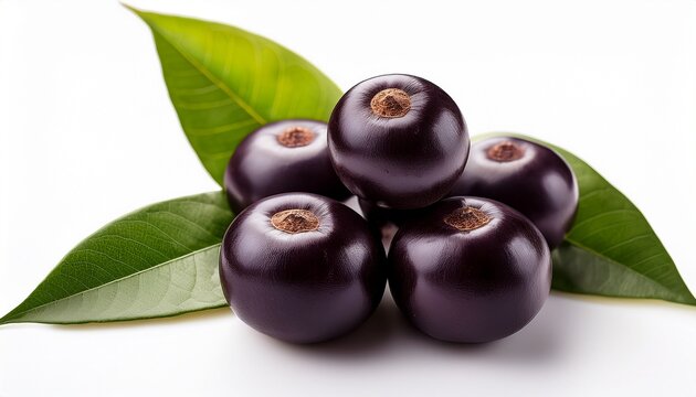 acai berries with leaves cluster isolated on white background food photography superfood acai berry superfruit
