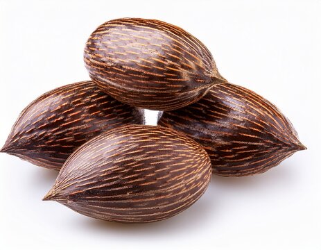 four castor beans isolated on white background high resolution image natural product castor oil ricinus communis seeds
