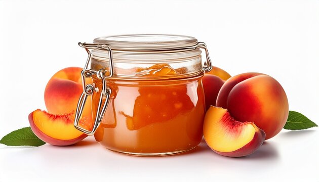 tasty homemade peach jam isolated on white