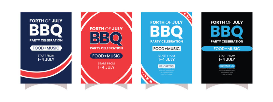 Fourth of July BBQ Party Flyer Poster Template Pack