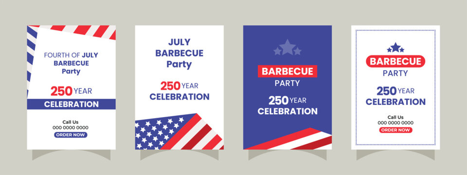 Fourth of July BBQ Party Flyer Poster Template Pack