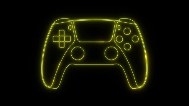 Futuristic glowing game controller icon, with vibrant purple and blue neon lights, symbolizing gaming and digital entertainment.