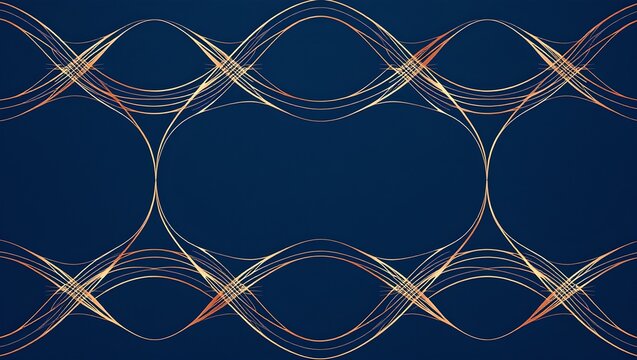 Seamless Geometric Pattern with Rose Gold Harmonograph Curves on Navy Blue Background