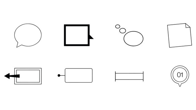 Professional callout and message box icons with arrow indicators and numbered pointers for technical documentation and website interface design components.