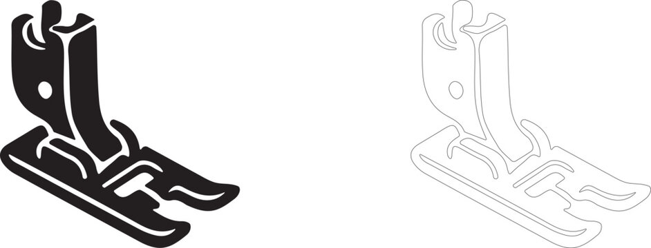 Presser foot icon, sewing machine part symbol, automated stitching hardware and apparel factory.
