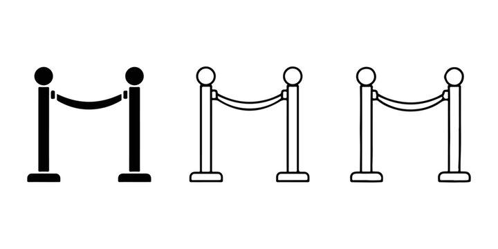 Queue barrier set. icon set in three styles bold, line, hand drawn on a white background