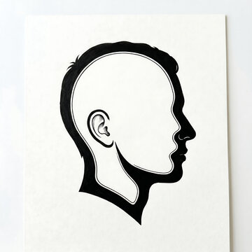 Empty head silhouette on white backdrop.