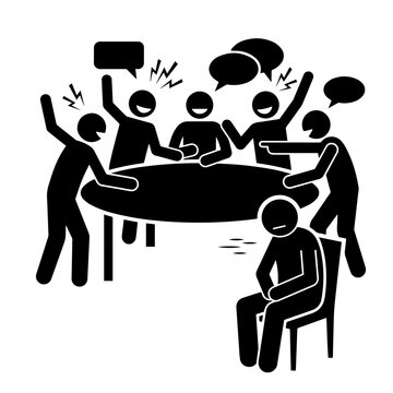 Icon of a lonely person excluded from a group meeting having a hard time