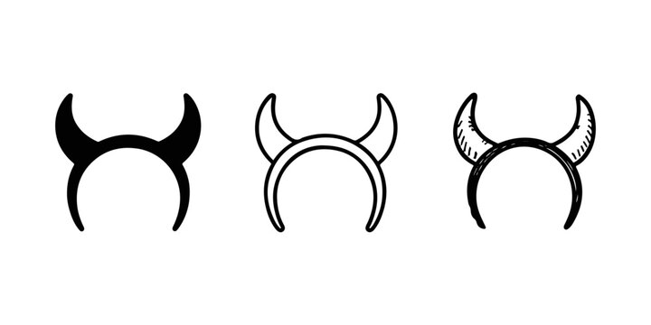 Horns set. icon set in three styles bold, line, hand drawn on a white background