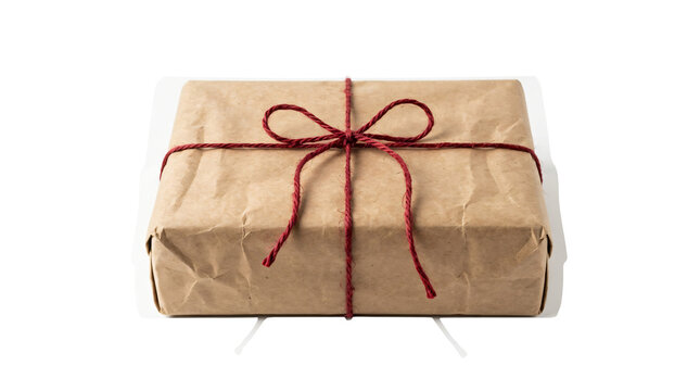Wrapped gift box with red twine bow
