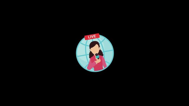 Live news reporting icon animation on an alpha channel background with the world globe 