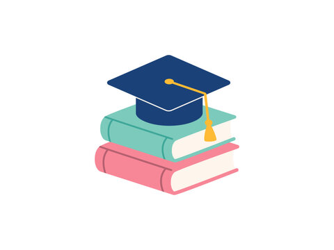 Education learning and studying icon. Books and mortarboard graduation hat.