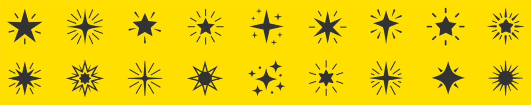 Flare sparkle glitter flash icons. Camera glare light glow and starlight pictogram.